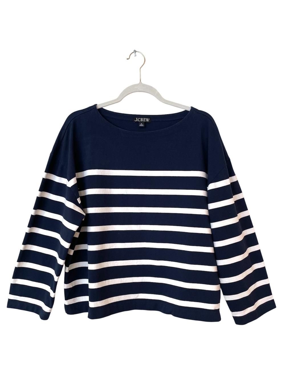 J. Crew Sailor Stripe Shirt XL Blue & White Boatneck Wide Sleeve Relaxed Boxy